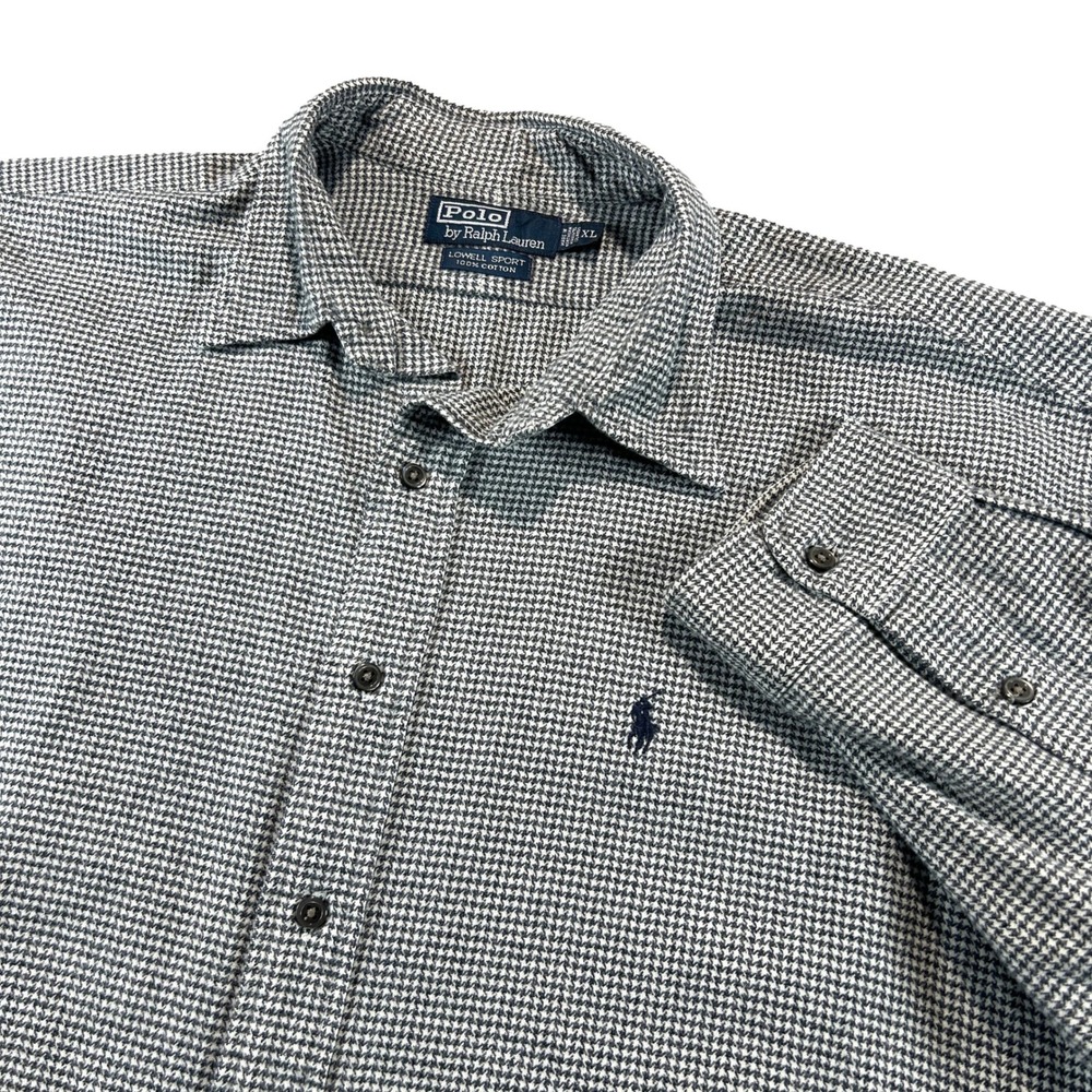 Polo Ralph Lauren Button Down Men XL Black White Houndstooth Flannel Lowell